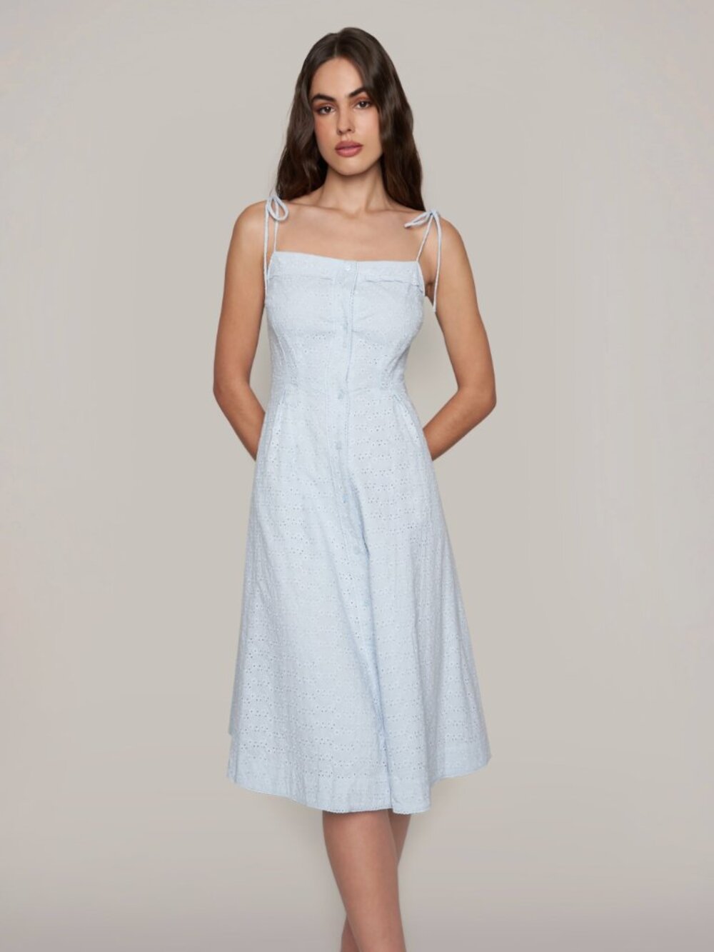 NWT Guzio Angel Blue Eyelet A-line Midi Acadia Dress